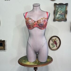 Vintage Chantelle Embroidered Sheer Bra – Floral Mesh Lingerie (36DD)